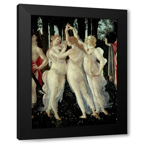 Le tre Grazie (detail of Primavera) Black Modern Wood Framed Art Print with Double Matting by Botticelli, Sandro