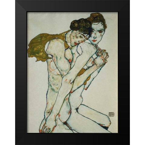 Friendship Black Modern Wood Framed Art Print by Schiele, Egon