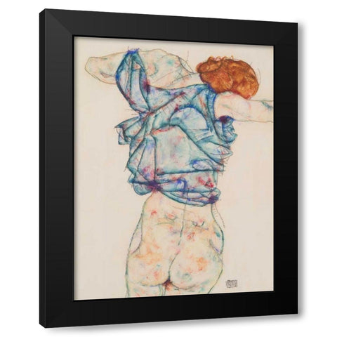 Woman Undressing Black Modern Wood Framed Art Print with Double Matting by Schiele, Egon