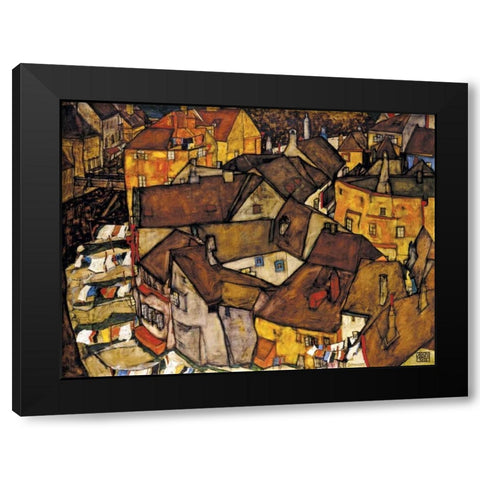 Crescent of Houses The Small City V Black Modern Wood Framed Art Print with Double Matting by Schiele, Egon