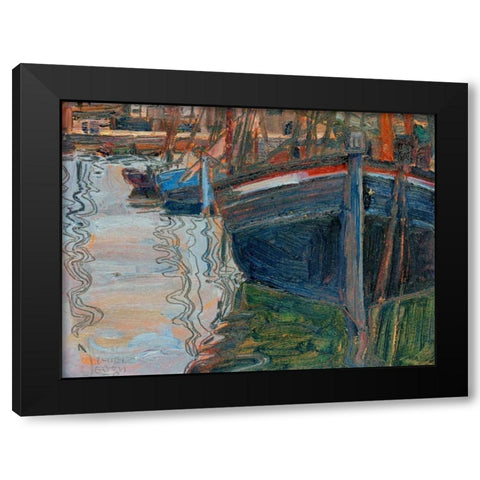 Boats mirrored in the Water Black Modern Wood Framed Art Print with Double Matting by Schiele , Egon