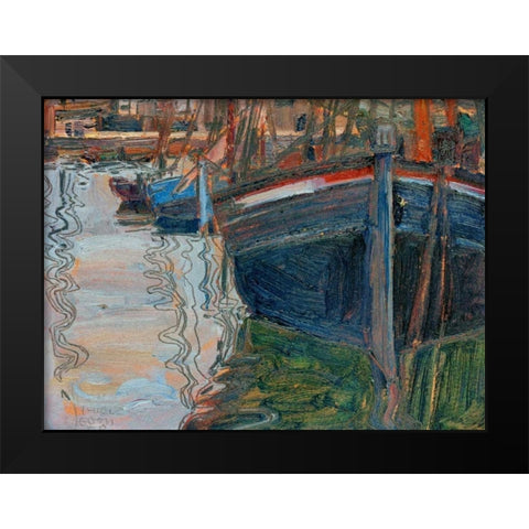 Boats mirrored in the Water Black Modern Wood Framed Art Print by Schiele , Egon