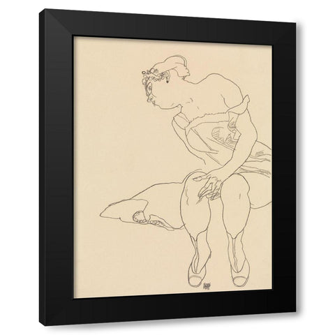 Seated Woman Black Modern Wood Framed Art Print with Double Matting by Schiele, Egon