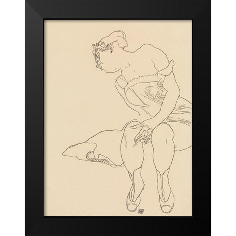 Seated Woman Black Modern Wood Framed Art Print by Schiele, Egon
