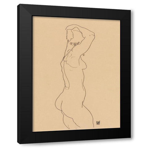 Standing Nude-Facing Right  Black Modern Wood Framed Art Print with Double Matting by Schiele, Egon