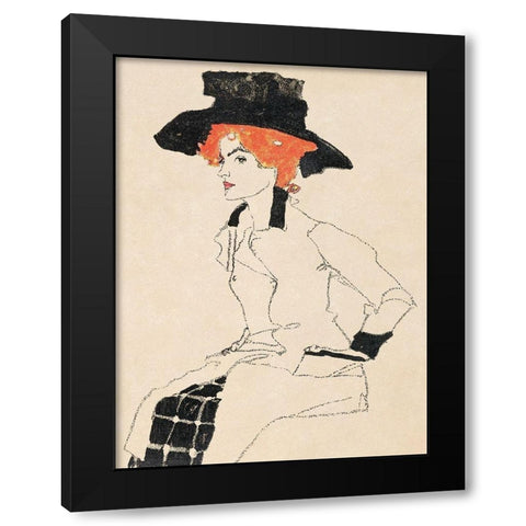 Portrait of a Woman Black Modern Wood Framed Art Print with Double Matting by Schiele, Egon