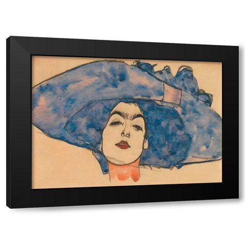 Eva Freund in Blue Hat Black Modern Wood Framed Art Print by Schiele, Egon
