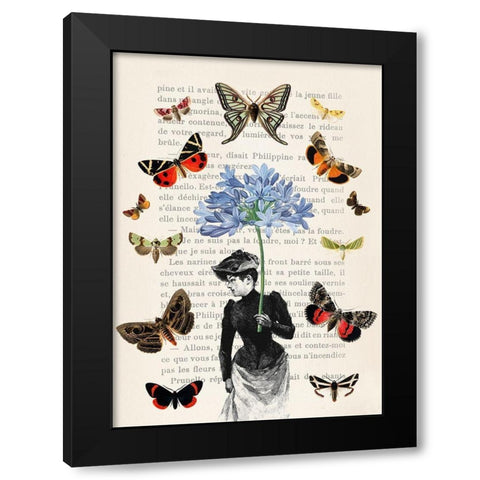 Lady of Butterflies Black Modern Wood Framed Art Print with Double Matting by Lamanche, Stef