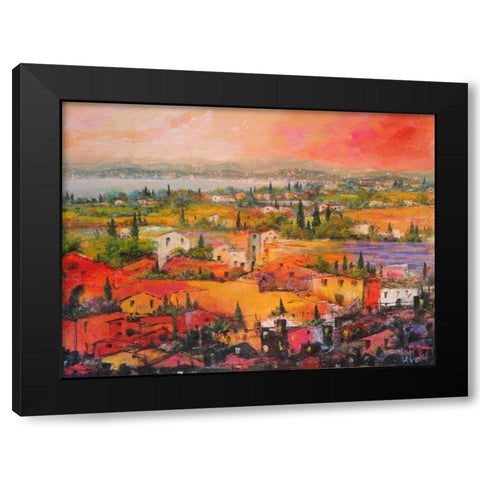 Villaggio delle praterie Black Modern Wood Framed Art Print with Double Matting by Marzari, Tebo