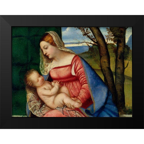Madonna and Child Black Modern Wood Framed Art Print by Tiziano