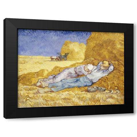 Noon- Rest Black Modern Wood Framed Art Print with Double Matting by Van Gogh, Vincent