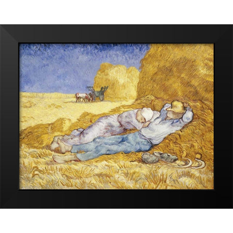 Noon- Rest Black Modern Wood Framed Art Print by Van Gogh, Vincent