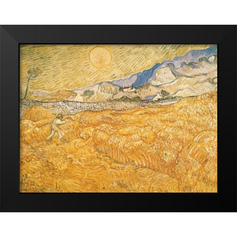 The Harvester Black Modern Wood Framed Art Print by van Gogh, Vincent