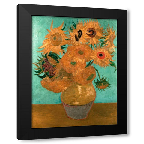 Sunflowers Black Modern Wood Framed Art Print with Double Matting by van Gogh, Vincent
