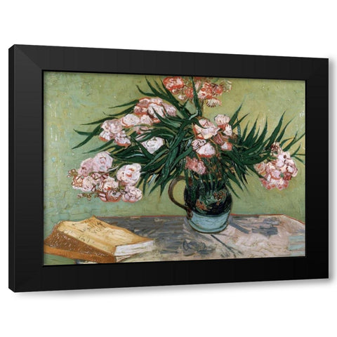 Vase with Oleanders and Books Black Modern Wood Framed Art Print with Double Matting by van Gogh, Vincent