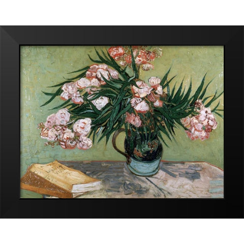 Vase with Oleanders and Books Black Modern Wood Framed Art Print by van Gogh, Vincent