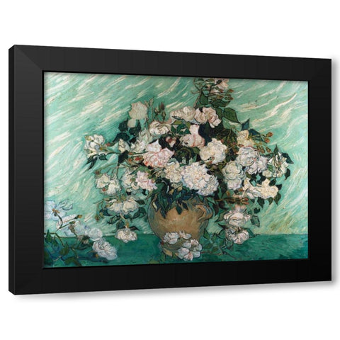 Roses Black Modern Wood Framed Art Print with Double Matting by Van Gogh, Vincent