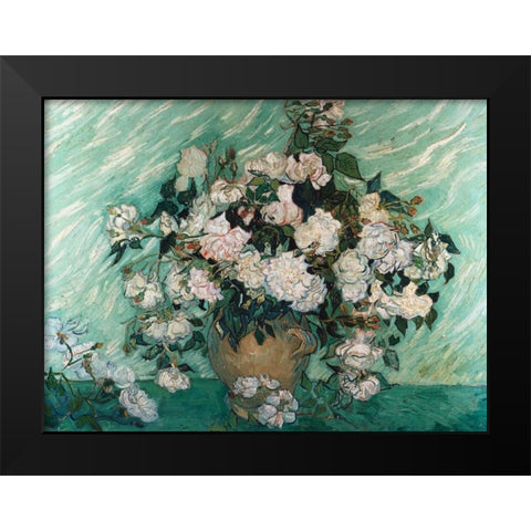 Roses Black Modern Wood Framed Art Print by Van Gogh, Vincent