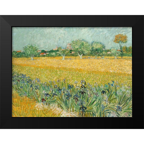 Field with Irises near Arles Black Modern Wood Framed Art Print by Van Gogh, Vincent