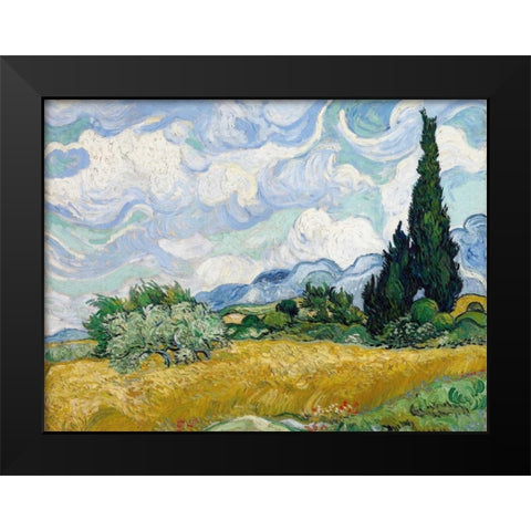 Wheat Field with Cypresses Black Modern Wood Framed Art Print by Van Gogh, Vincent