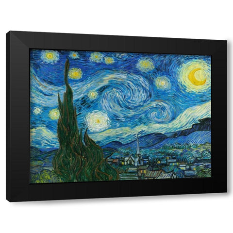 The Starry Night Black Modern Wood Framed Art Print with Double Matting by Van Gogh, Vincent