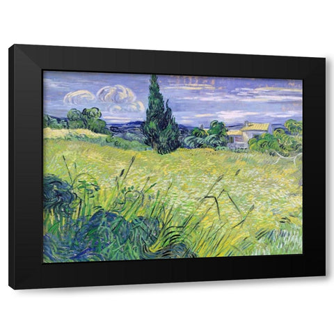 Landscape with Green Corn Black Modern Wood Framed Art Print with Double Matting by Van Gogh, Vincent