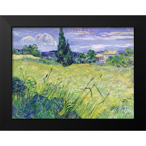 Landscape with Green Corn Black Modern Wood Framed Art Print by Van Gogh, Vincent