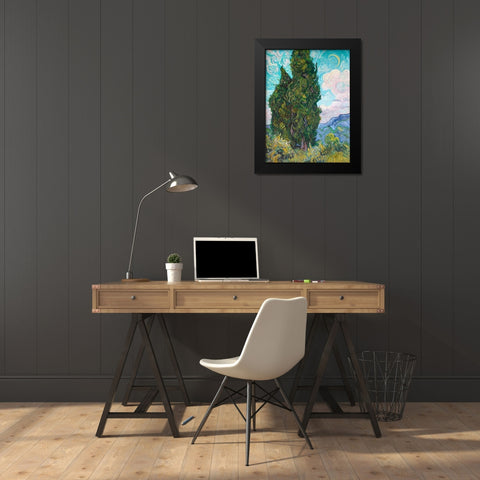 Cypresses Black Modern Wood Framed Art Print by Van Gogh, Vincent