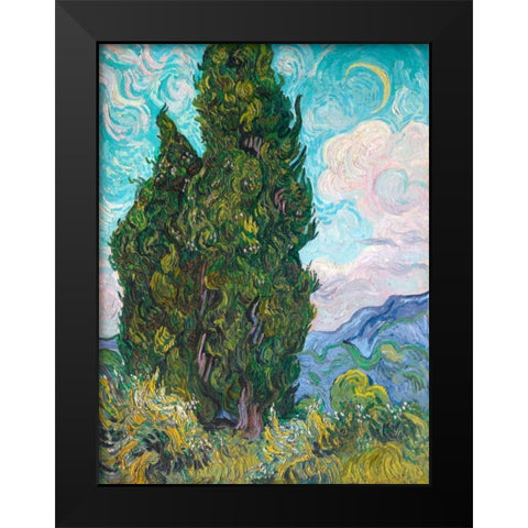 Cypresses Black Modern Wood Framed Art Print by Van Gogh, Vincent