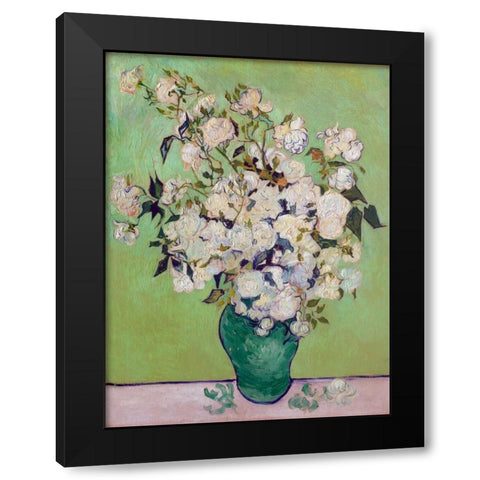 Roses Black Modern Wood Framed Art Print with Double Matting by Van Gogh, Vincent