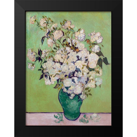 Roses Black Modern Wood Framed Art Print by Van Gogh, Vincent