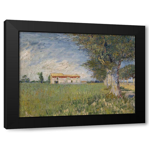 Boerderij in een korenveld Black Modern Wood Framed Art Print with Double Matting by Van Gogh, Vincent