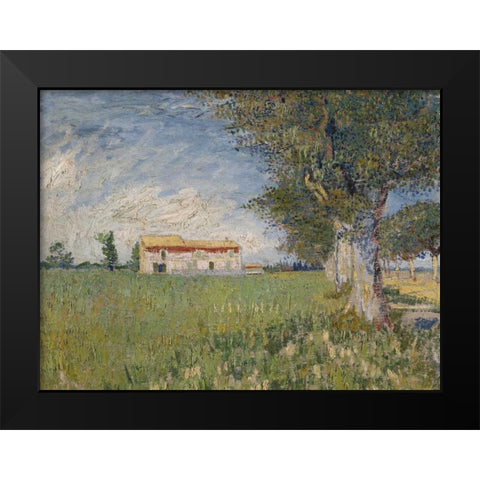 Boerderij in een korenveld Black Modern Wood Framed Art Print by Van Gogh, Vincent