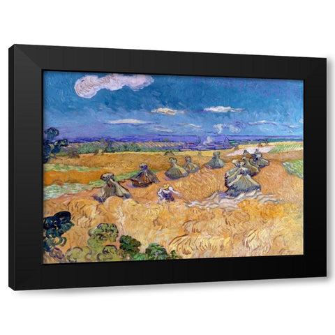 Wheat Fields with Reaper Auvers Black Modern Wood Framed Art Print with Double Matting by Van Gogh, Vincent
