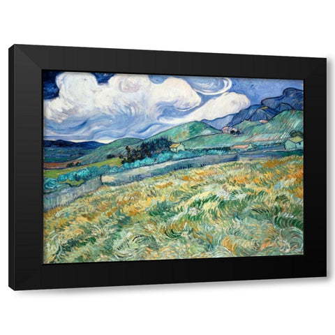 Landscape from Saint-Remy Black Modern Wood Framed Art Print with Double Matting by Van Gogh, Vincent