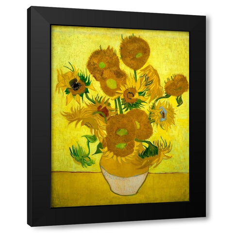 Zonnebloemen Black Modern Wood Framed Art Print by Van Gogh, Vincent
