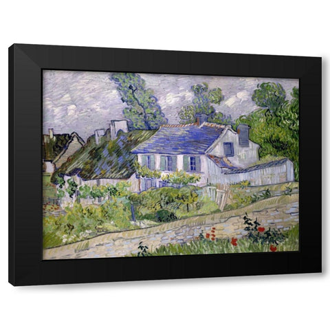 Houses at Auvers Black Modern Wood Framed Art Print with Double Matting by van Gogh, Vincent