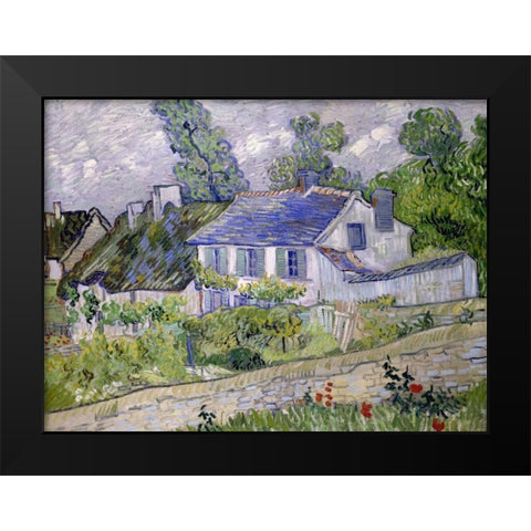 Houses at Auvers Black Modern Wood Framed Art Print by van Gogh, Vincent