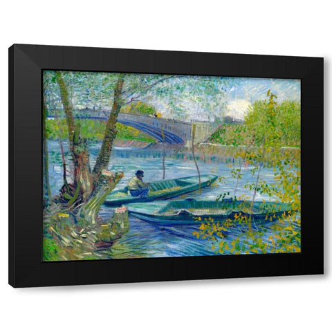 Fishing in Spring-the Pont de Clichy Black Modern Wood Framed Art Print with Double Matting by van Gogh, Vincent