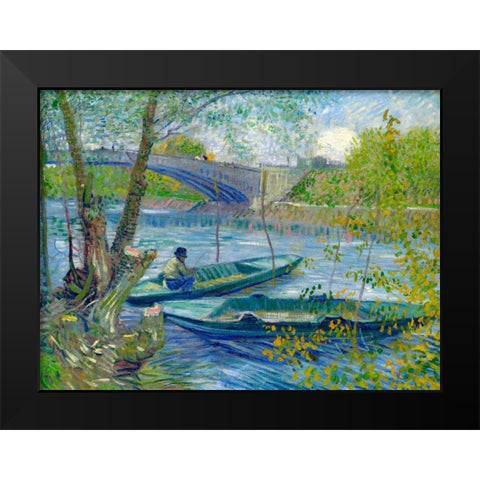 Fishing in Spring-the Pont de Clichy Black Modern Wood Framed Art Print by van Gogh, Vincent