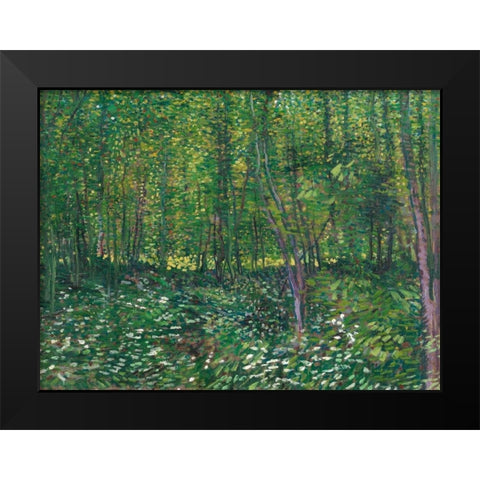 Trees and undergrowth Black Modern Wood Framed Art Print by van Gogh, Vincent