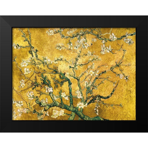 Mandorlo in fiore (gold variation) Black Modern Wood Framed Art Print by Van Gogh, Vincent