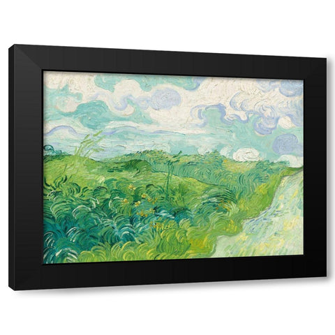 Green Wheat Fields, Auvers Black Modern Wood Framed Art Print with Double Matting by Vincent, van Gogh