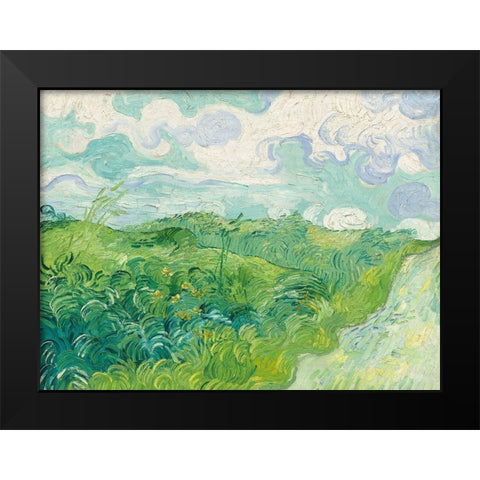 Green Wheat Fields, Auvers Black Modern Wood Framed Art Print by Vincent, van Gogh