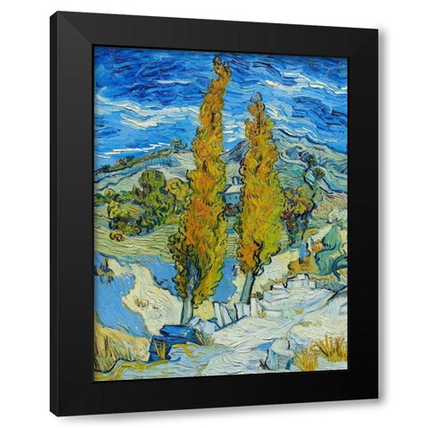 The Poplars at Saint-Remy Black Modern Wood Framed Art Print with Double Matting by van Gogh, Vincent