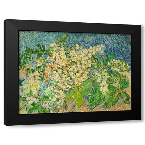 Blossoming Chestnut Branch Black Modern Wood Framed Art Print by van Gogh, Vincent
