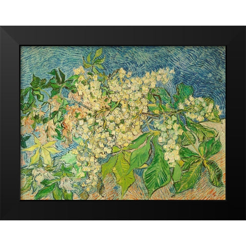 Blossoming Chestnut Branch Black Modern Wood Framed Art Print by van Gogh, Vincent