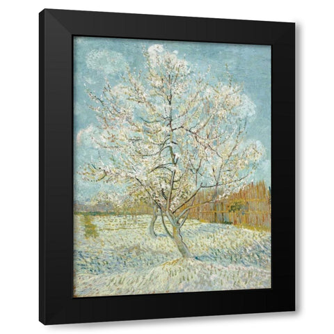 The Pink Peach Tree Black Modern Wood Framed Art Print with Double Matting by van Gogh, Vincent