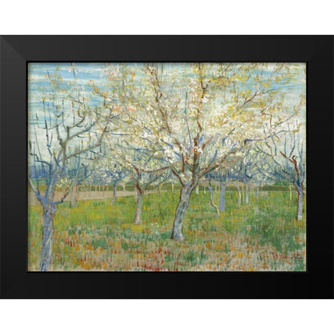 The Pink Orchard Black Modern Wood Framed Art Print by van Gogh, Vincent
