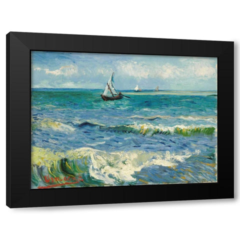 Les Saintes-Maries-de-la-Mer Black Modern Wood Framed Art Print by Van Gogh, Vincent